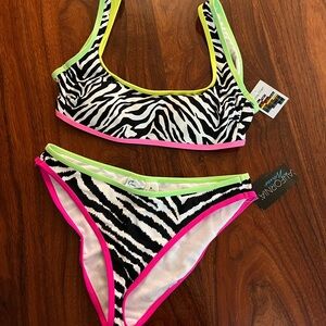 NWT! Neon Zebra Print Bikini Set. Size M. No Boundaries + California Waves.